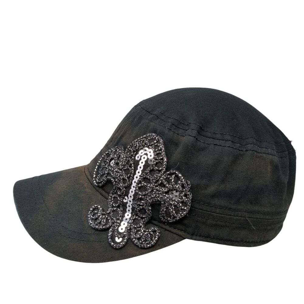 Unbranded Cadet Army Cap Black One Size Stretch Lightweight Sequin